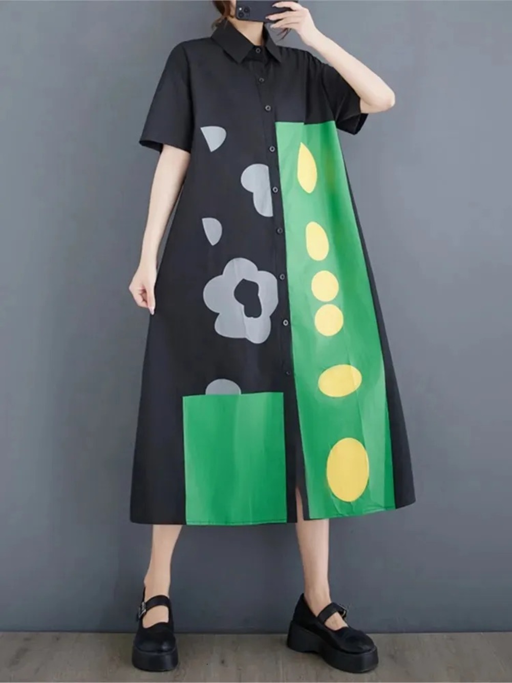 Oversized Polka Dot Floral Print Dress For Women
